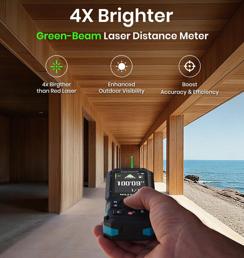Mileseey S50 Green Beam Laser Rangefinder 400ft High Accuracy Rechargeable Distance Meter P2P Measurement Smart App IPS Display USB Charging Measurements Outdoor