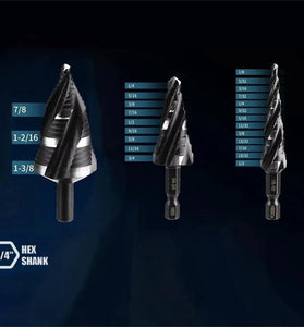 High Speed Steel Titanium Step Drill Bit Set 3PCS Spiral Flutes Hex Shank for Metal Works Drilling