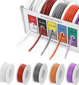 18/20/22/24AWG 5 Colors Mix Box Super Soft Silicone Wire 5M/roll Heat Resistant Flexible Tinned Copper Stranded Cable 5-in-1 Box DIY Electirc Wire White Brown Gray Orange Purple