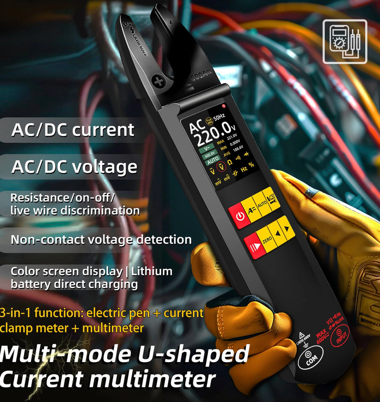 BSIDE U5 Digital Clamp Multimeter True RMS TFT Screen AC DC Voltage Current Tester Non-Contact Voltage Detection Rechargeable Multimeter Professional Electricity Measurement Tool