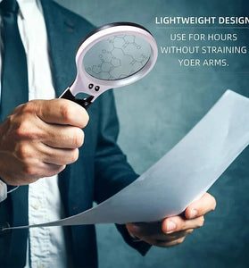 3X 45X Mini Handheld Magnifier Dual Lens 3 LED Light Magnifying Glass Effective Lens Diameter 75MM and 22MM Brightness Adjustable Great For Reading Jewelry Evaluation