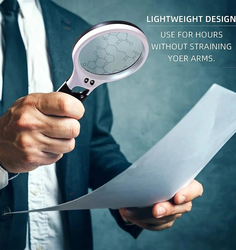 3X 45X Mini Handheld Magnifier Dual Lens 3 LED Light Magnifying Glass Effective Lens Diameter 75MM and 22MM Brightness Adjustable Great For Reading Jewelry Evaluation