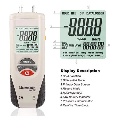 HTI HT-1890 Gas Pressure Gauge Manometer Handheld Digital Manometer Data Hold Medidor Presion