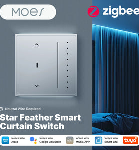 MOES Tuya Star Feather Series Zigbe Smart Curtain Switch Anti-Glare Touch Panel Flowing Backlight Work with Alexa Google Home