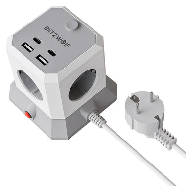 BlitzWolf BW-EC1 8-in-1 Vertical Cube EU Socket Plug Power Outlet Extender with 4 AC Outlets / 2 USB-A / 2 USB-C for MacBook iPad Game Office Home