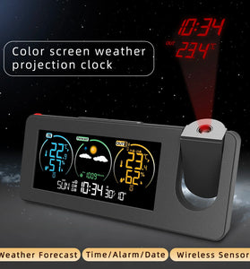 Electronic Projection Clock Weather Station Temperature and Humidity Meter Color Screen Weather Forecast LCD Digital Alarm Clock Weather Forecasting Station