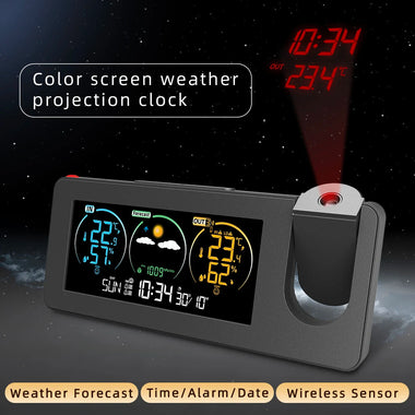 Electronic Projection Clock Weather Station Temperature and Humidity Meter Color Screen Weather Forecast LCD Digital Alarm Clock Weather Forecasting Station