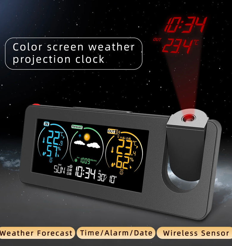 Electronic Projection Clock Weather Station Temperature and Humidity Meter Color Screen Weather Forecast LCD Digital Alarm Clock Weather Forecasting Station