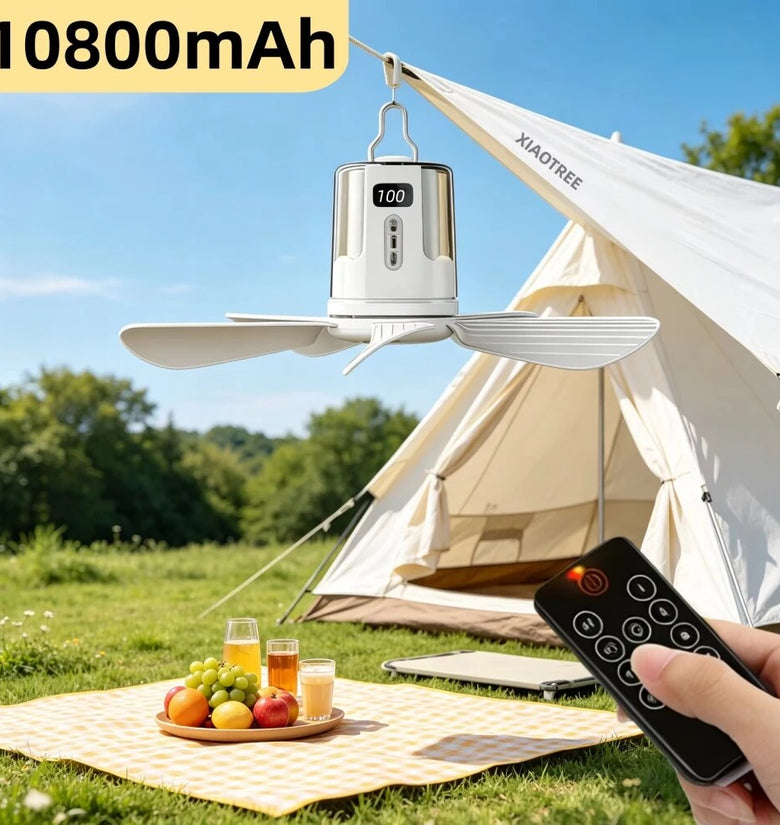 Tevorex 10800mAh Portable Ceiling Fan with Light, Rechargeable 3-in-1 LED Fan Lamp with RGB Lighting, 4 Speeds, Timer & Remote Control for Indoor & Camping
