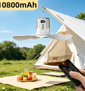 Tevorex 10800mAh Portable Ceiling Fan with Light, Rechargeable 3-in-1 LED Fan Lamp with RGB Lighting, 4 Speeds, Timer & Remote Control for Indoor & Camping