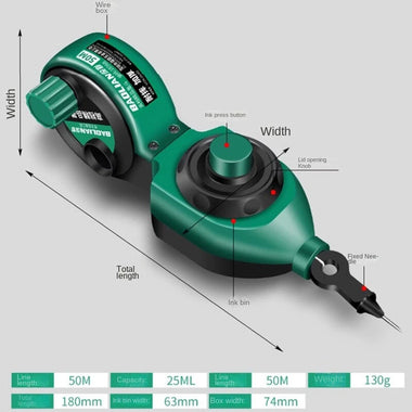 Carpentry Ink Drawing Line Marker 50m Thread High Definition Level Dual Ink Tank PV Resin Construction Layout Tool
