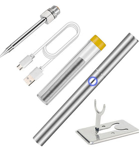 Drillpro 1100mAh Mini Portable Cordless Soldering Iron with Cover Stainless Steel Case Ideal for DIY Projects and Students Includes USB Charging Cable and Extra Tips