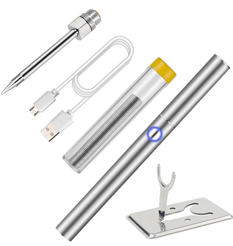 Drillpro 1100mAh Mini Portable Cordless Soldering Iron with Cover Stainless Steel Case Ideal for DIY Projects and Students Includes USB Charging Cable and Extra Tips