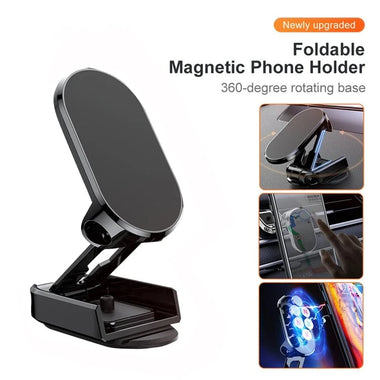 Universal Car Magnetic Mobile Phone Holder Metal Folding Car Mount Magnetic 360 Adjustable Rotating Phone Mount Height Adjustable Positioning Rotating