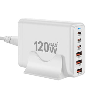 [GaN Tech] 120W 6-Port USB PD Charger 3USB-A+3USB-C Fast Charging Desktop Charging Station EU Plug for iPhone 15 14 13 for Huawei Pura 70 Ultra for Xiaomi 14pro for Samsung Galaxy S24