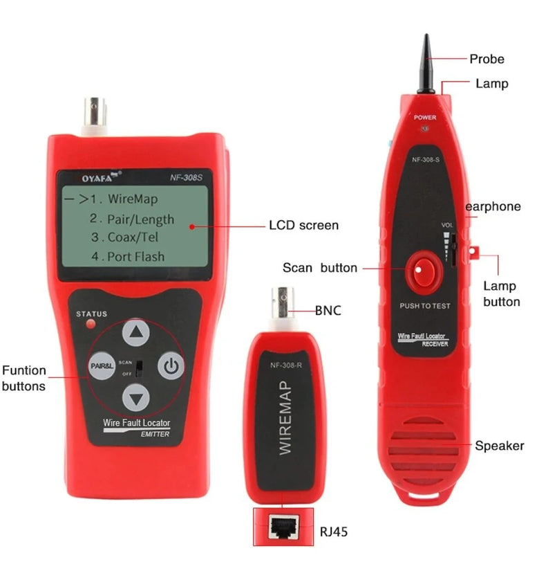 NOYAFA NF-308S Network Cable Tester Measure Length Wiremap Tester LCD Display Cable Tracker RJ45 RJ11 Network Tester Tools