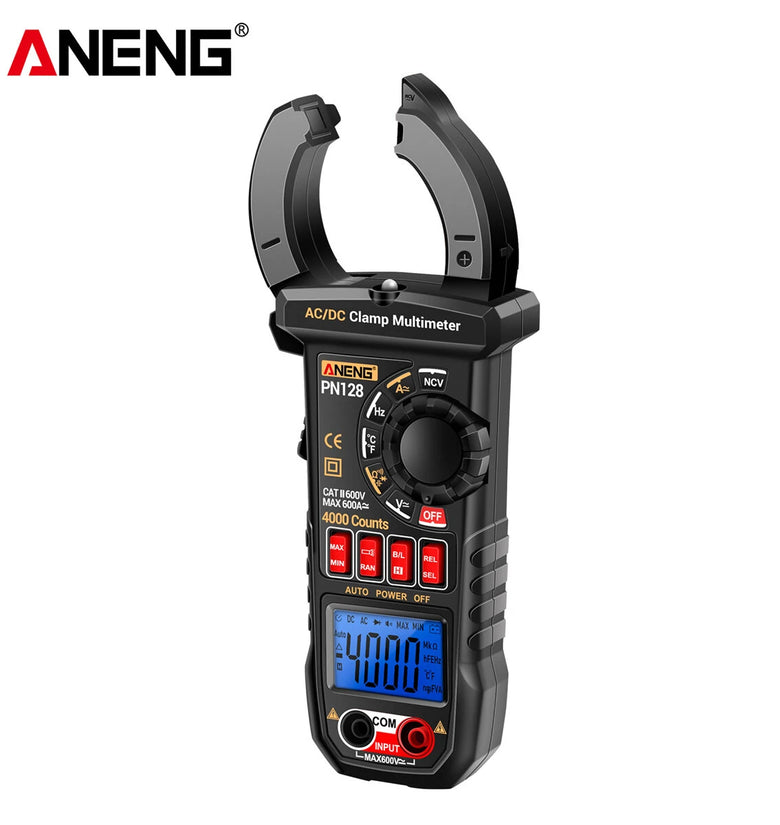 ANENG PN128 Clamp Meter 4000 Count Multimeter AC/DC Current Voltage Resistance Capacitance Temperature Measurement Tool with Backlit LCD