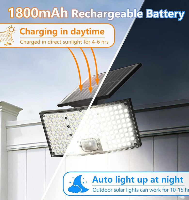 146LED Solar Flood Light with Motion Sensor Split Design 3 Modes Outdoor Security Lighting IP65 Waterproof Remote Control