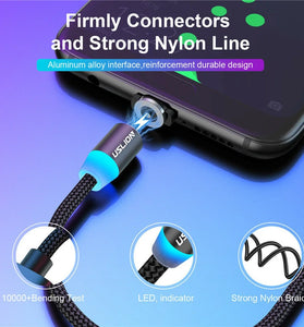 USLION 2.4A USB-A to Type-C Cable Magnetic Charging Nylon Braided Copper Core Line 1M/2M Long for Xiaomi 13 Pro for Huawei Mate 50 for OPPO Reno9 for Honor 80 GT