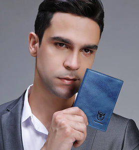 BULLCAPTAIN Men's Genuine Leather RFID Wallet Handmade Cowhide Thin Design Large Capacity Short Coin Purse Clip Business Casual Card Bag Gift