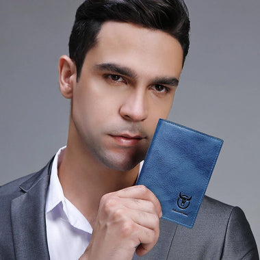 BULLCAPTAIN Men's Genuine Leather RFID Wallet Handmade Cowhide Thin Design Large Capacity Short Coin Purse Clip Business Casual Card Bag Gift