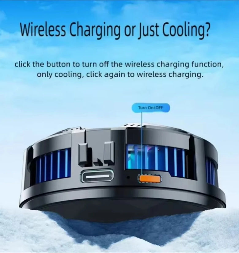 X106B 2-in-1 Wireless Charger Cooling Fan 15W Magnetic Fast Charging Back Clip Fan Radiator for Mobile Phone