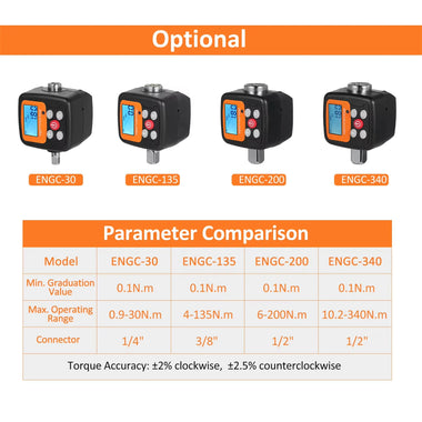 Digital Torque Meter 1/2'' to 1/4'' 1/2'' to 3/8'' Adapters High Accuracy 4 Torque Units Backlit Display For DIY & Home Repairs