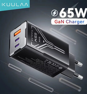 [GaN Tech] KUULAA KL-CD64 65W 3-Port USB PD Charger USB-A+2USB-C PD Fast Charging Wall Charger Adapter EU Plug US Plug for iPhone 16 16 Pro 15 14 13 Pro Max for Xiaomi 15 Ultra for Samsung Galaxy S25 Ultra for Huawei Pura X