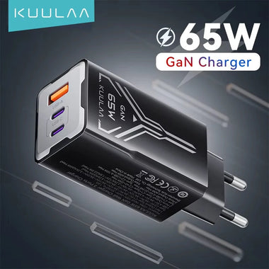 [GaN Tech] KUULAA KL-CD64 65W 3-Port USB PD Charger USB-A+2USB-C PD Fast Charging Wall Charger Adapter EU Plug US Plug for iPhone 16 16 Pro 15 14 13 Pro Max for Xiaomi 15 Ultra for Samsung Galaxy S25 Ultra for Huawei Pura X
