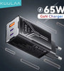 [GaN Tech] KUULAA KL-CD64 65W 3-Port USB PD Charger USB-A+2USB-C PD Fast Charging Wall Charger Adapter EU Plug US Plug for iPhone 16 16 Pro 15 14 13 Pro Max for Xiaomi 15 Ultra for Samsung Galaxy S25 Ultra for Huawei Pura X