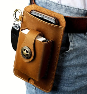 Ekphero Men's Vintage Genuine Leather Belt Bag, Multifunctional Waist Bag with Key Hook, Mobile Phone Bag For Work Outdoor Sports