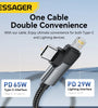ESSAGER ES-X59 65W Type-C to Type-C+iP Cable PD Fast Charging Data Transmission Copper Core Line 1M/2M Long for iPhone 15 Plus 14 13 for Huawei Pura 70 Ultra for Xiaomi Civi 4 Pro