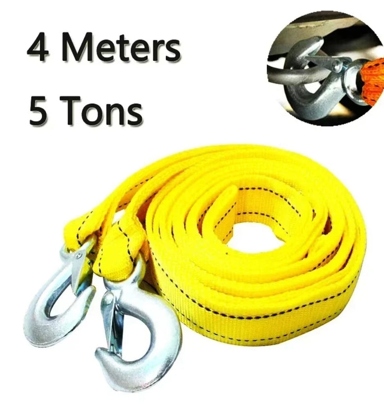 Heavy Duty 4M Car Tow Cable 5 Ton Trailer Rope Towing Pull Rope with Hooks Van Road Recovery Fluorescent Yellow