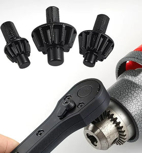 Universal Ratchet Drill Chuck Key 3 Socket Sizes 1.5-10mm 1.5-13mm 3-16mm 45 Steel Rubber Handle Dual Head Wrench for Electric Cordless Bench Drills