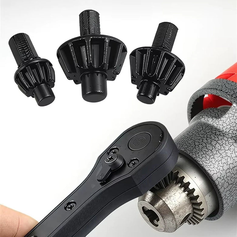 Universal Ratchet Drill Chuck Key 3 Socket Sizes 1.5-10mm 1.5-13mm 3-16mm 45 Steel Rubber Handle Dual Head Wrench for Electric Cordless Bench Drills