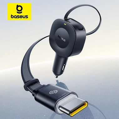 Baseus Primetrip VR2 30W 2-Port USB Car Charger Adapter Retractable USB-C Cable+USB-C Port Support PD QC SCP Fast Charging for iPhone 16 15 Pro 14 13 12 Pro Max for Xiaomi MIX Flip 2 for Huawei Pura Ultra2