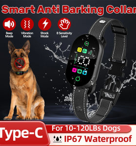 PB20 Smart Dog Training Collar Anti Barking Intelligent Automatic Adjustable Sensitivity Beep Shock Vibrator IP67 Waterproof Type-C Charging for Dog 10-120LBs