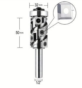 Carbide Insert Flush Trim Router Bit 32mm Dia 1/2" Shank 50mm Cutting Length Top/Bottom Bearing for Woodworking and CNC Engraving