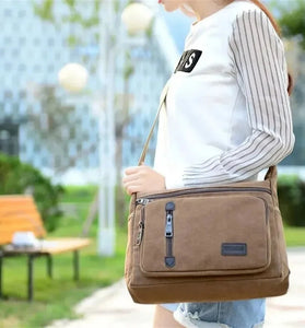 Vintage Canvas Crossbody Bag for Men Adjustable Strap Large Capacity Multi-Layer Zipper Messenger Bags for Outdoor Sports Travel