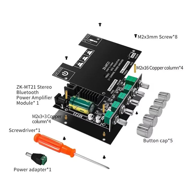 ZK-MT21 100W+2*50W 2.1 Channel Subwoofer Digital Power Amplifier Board AUX 12/24V Audio Stereo Bluetooth 5.0 Amp HiFi For Home