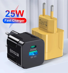 BK317 PD25W 2-Port USB PD Charger USB-A+USB-C PD QC3.0 Fast Charging Wall Charger Adapter EU Plug for iPhone 15 14 13 Pro for Samsung Galaxy Z Flip6 for Huawei Nova Flip for Honor Magic V3