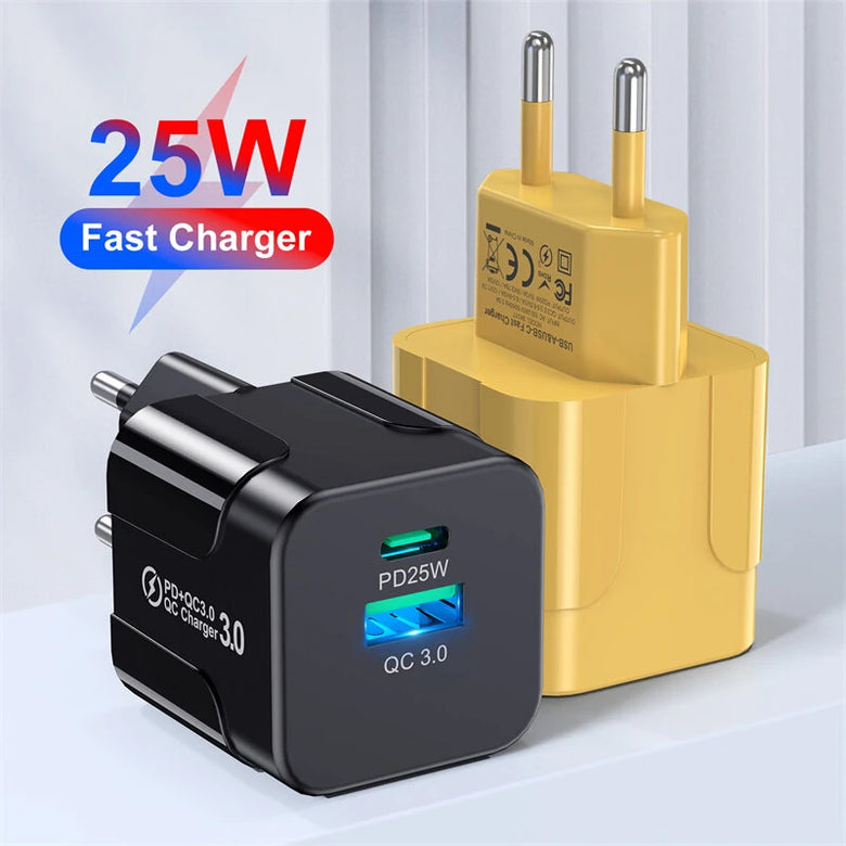 BK317 PD25W 2-Port USB PD Charger USB-A+USB-C PD QC3.0 Fast Charging Wall Charger Adapter EU Plug for iPhone 15 14 13 Pro for Samsung Galaxy Z Flip6 for Huawei Nova Flip for Honor Magic V3