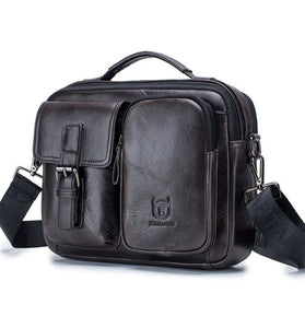 BULLCAPTAIN Genuine Leather Mens Shoulder Bag Business Crossbody Bag Male Briefcase Messenger Bag Men's Casual Handbags Vintage Flap Clutch Purse Tote