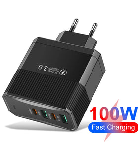 BK304-2A2C 100W 4-Port USB PD Charger 2USB-A+2USB-C PD QC3.0 Fast Charging Wall Charger Adapter EU Plug US Plug for iPhone 16 16 Pro 15 14 13 for Xiaomi 15pro for Samsung Galaxy Z Flip6 for Huawei Mate 70
