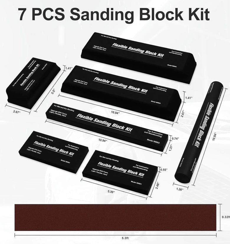 7pcs Sanding Block Kit EVA Foam Wet Dry Sandpaper for Woodworking Automotive Car Bodywork