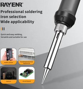 RAYENR Digital Soldering Iron 60W Adjustable Temperature 150C-500C Ceramic Heating Element 18-Piece Kit with Stand Desoldering Pump Tweezers Cutter