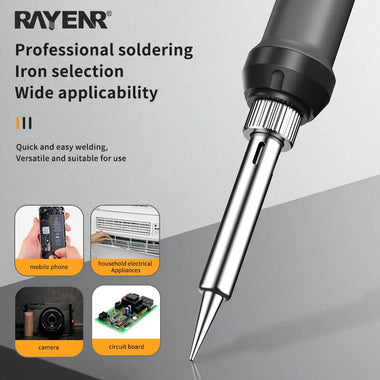 RAYENR Digital Soldering Iron 60W Adjustable Temperature 150C-500C Ceramic Heating Element 18-Piece Kit with Stand Desoldering Pump Tweezers Cutter