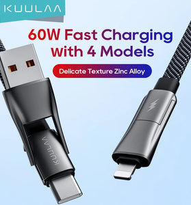 KUULAA KL-X73 60W USB-A/USB-C to USB-C/iP Cable Fast Charging Data Transmission Copper Core Line 1M/2M Long for iPhone 15 14 13 for Xiaomi Civi4 Pro for Huawei Pura 70 Ultra for Samsung Galaxy S24
