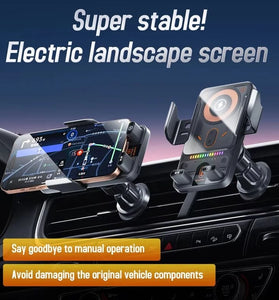 F18 15W Auto Clamping Wireless Car Charger Adapter Super Fast Charging Air Vent Car Phone Holder for iPhone 16 15 Pro Max for Samsung Galaxy S25 Pro for Huawei Pura X