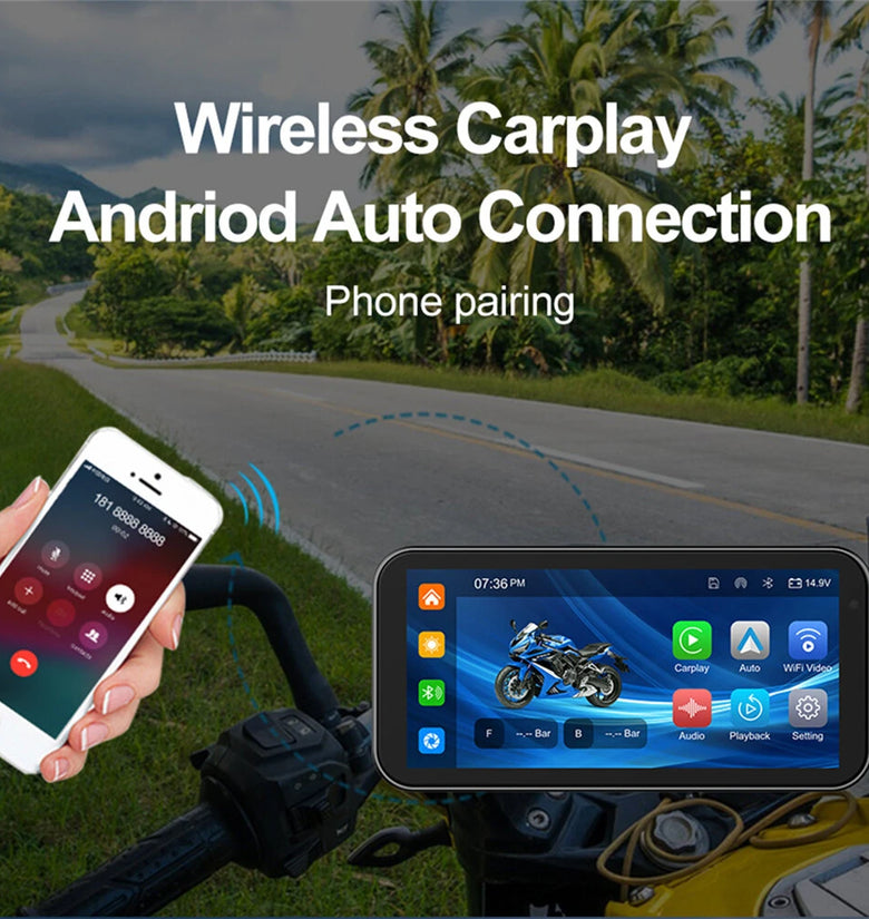 6.25inch Touchscreen Motorcycle Wireless Carplay GPS Navigation Android Auto Monitor Bluetooth IP66 Waterproof